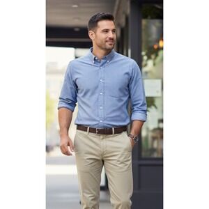 Jos A Banks Cotton Blue Dot Tailored Fit Dress Shirt Office Wear Mens Size XL